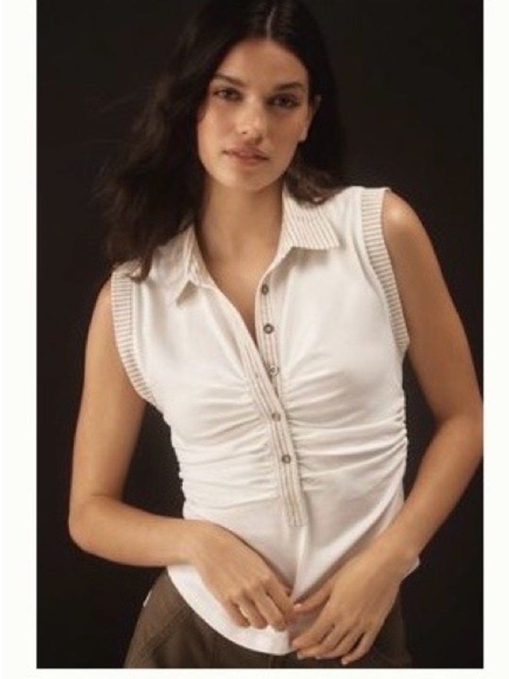 Pilcro White Sleeveless Ruched Button-Front Camisole